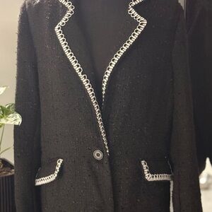 Chic Black Blazer with White Accents
